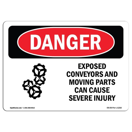 OSHA Danger Sign, Exposed Conveyors And Moving Parts, 24in X 18in Rigid Plastic